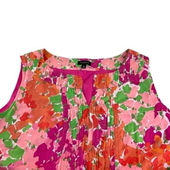 Talbots Floral Sleeveless Blouse Orange Pink - Picture 3 of 7
